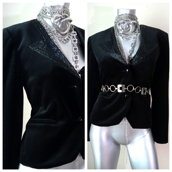 ACT 111 VINTAGE Velvet & Beads Evening Black Tie Cocktail Blazer - Picture 8 of 13